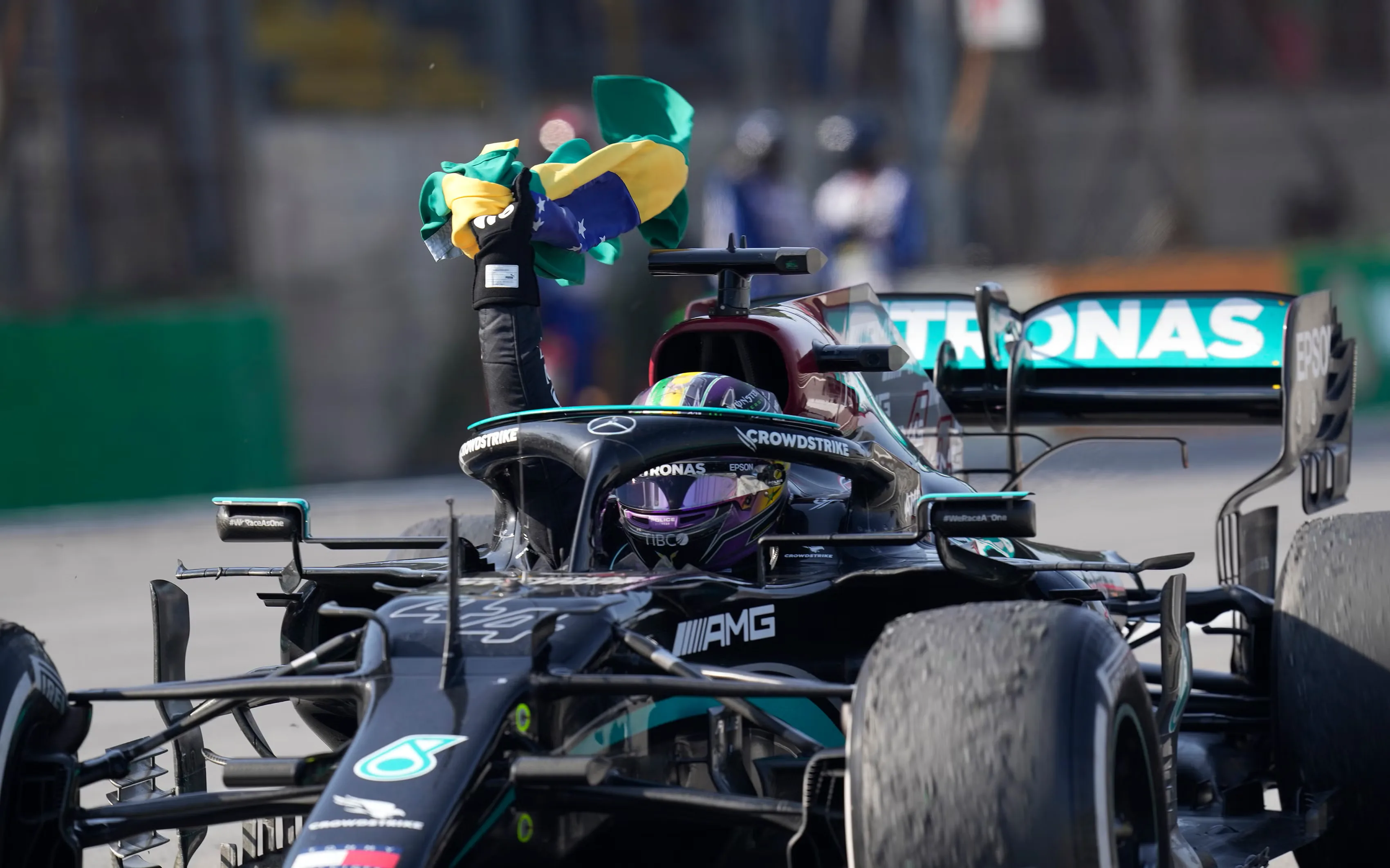 Lewis Hamilton with Brazilian Flag — Interlagos
