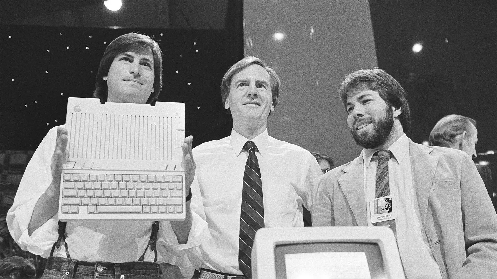 Steve Jobs, Sculley, and Wozniak — Apple IIc Launch 1984