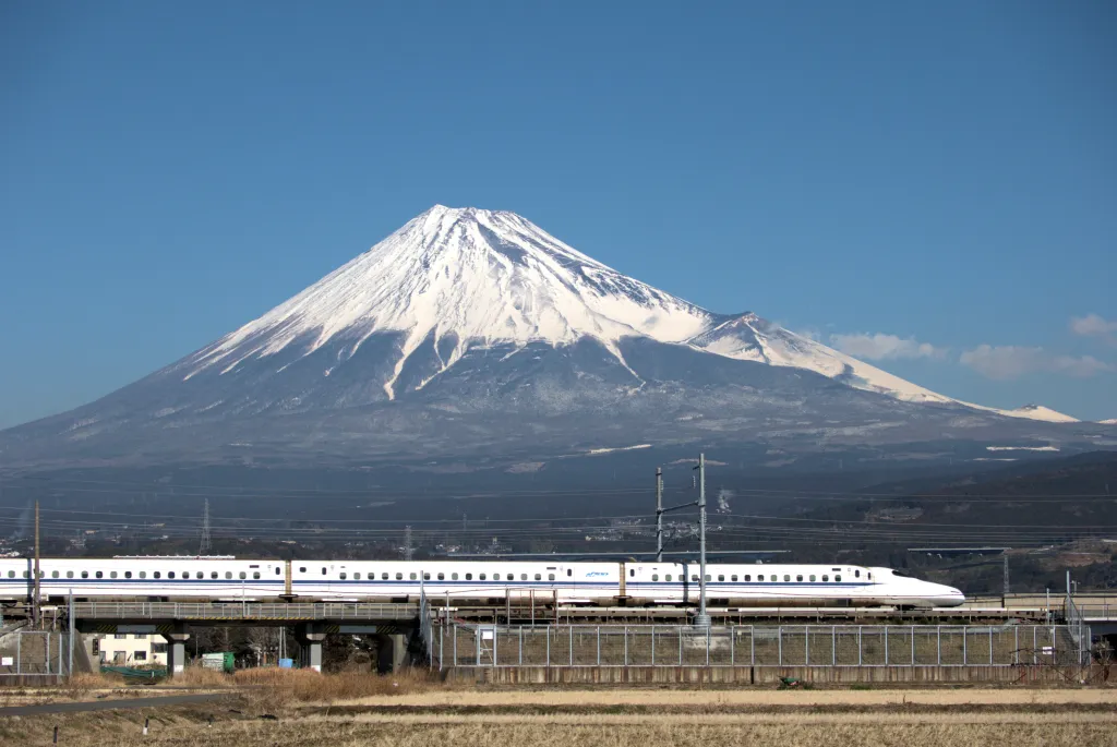 Shinkansen Passing Mount Fuji
